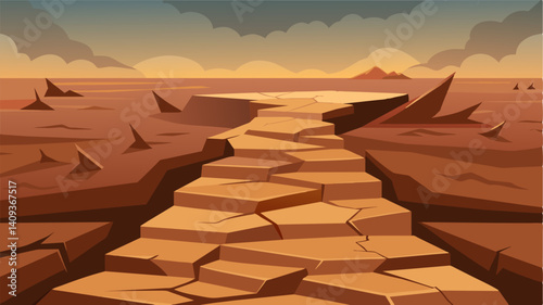 The dusty cracked earth crunches beneath each step a haunting sound amidst the vast emptiness of the landscape.. Vector illustration