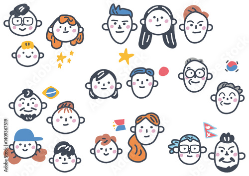 外国人と国旗　グローバルシリーズ　セットのストックイラスト素材
