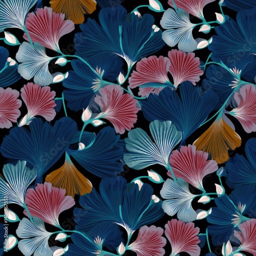 Ginkgo Biloba Leaf Pattern: A Dark, Elegant Floral Design