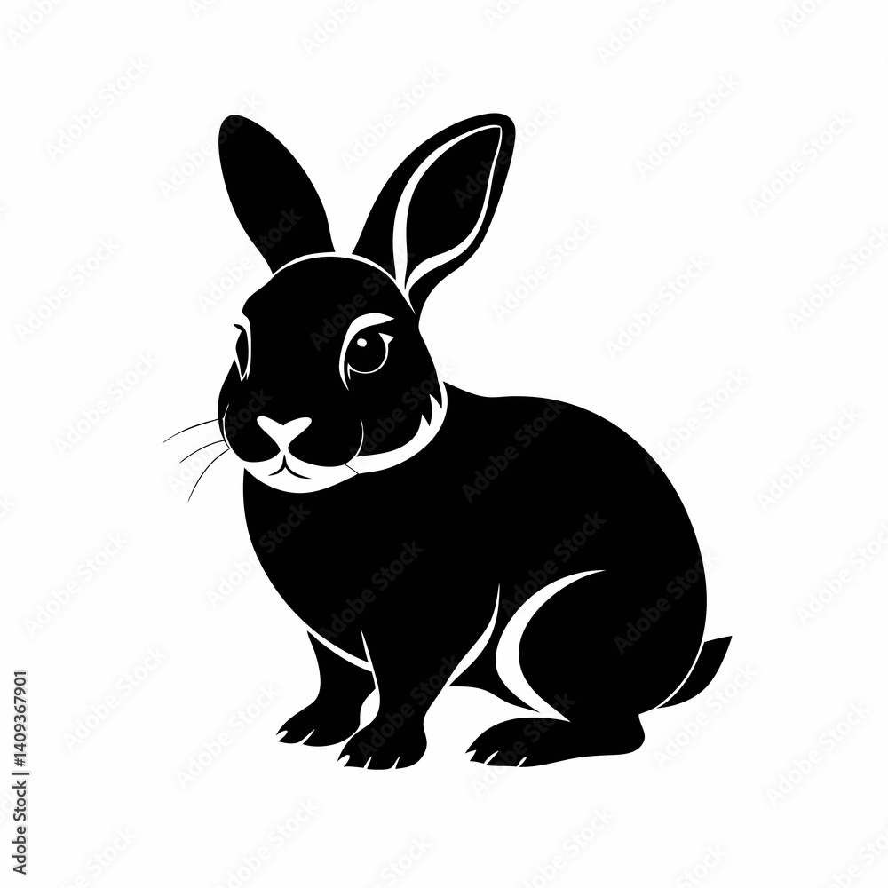 Vector Illustration Of A Stylish Rabbit Image Featuring A Black And White Silhouette With A Detailed Design Vector Illustration Of A Stylish Rabbit Image Featuring A Black And White Silhouette With A Detailed Design