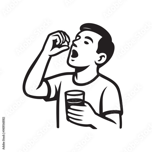 man drinking medicine
