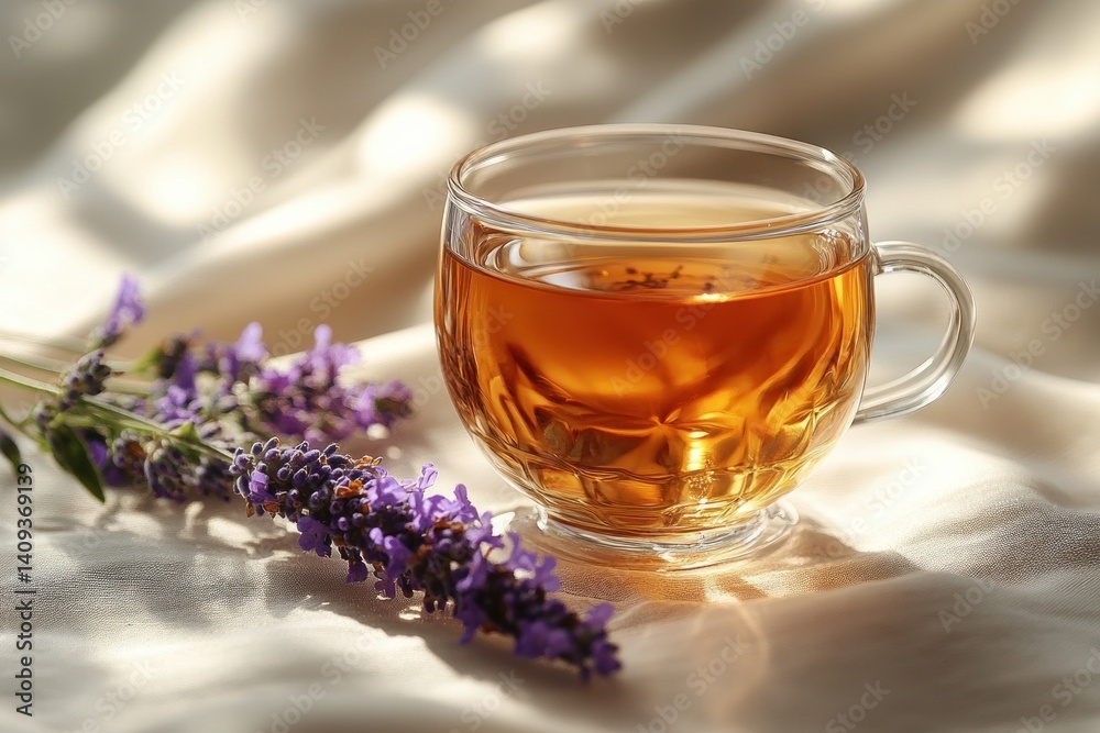 Clear Glass Teacup with Caffeine Free Rooibos Tea for Relaxation and Beauty