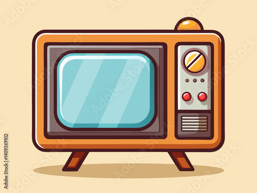 Cartoon Illustration Of A Retro Television With Antenna And Screen Displaying A Blue Reflection Of Light Broadcasting Entertainment Technology