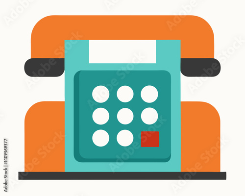 Flat Design Turquoise Orange Landline Phone Illustration Retro Modern Style Bold Graphic Image For Media Projects