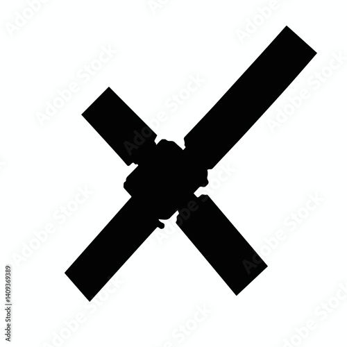 Silhouette of a satellite in space against white background, exploration