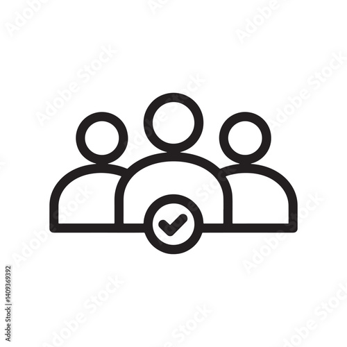 Three people with a checkmark symbolizing team success or approval Editable Vector Illustration isolated on a white background