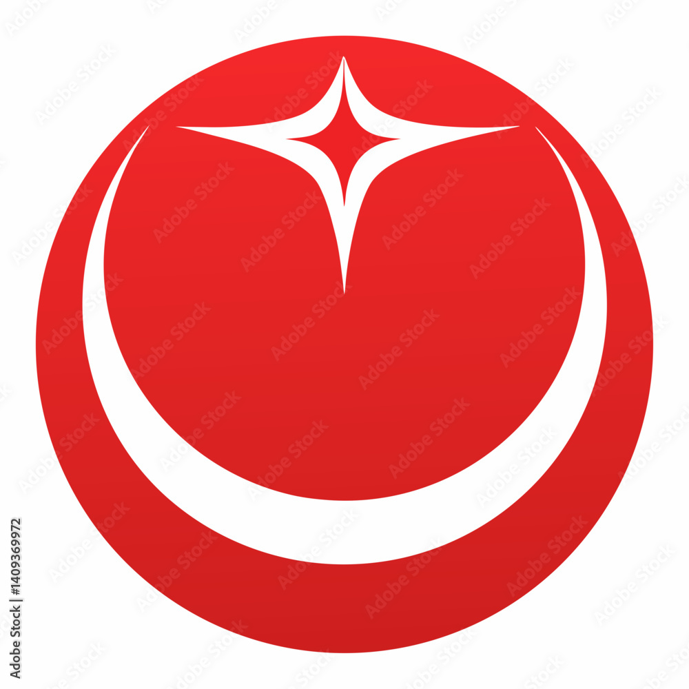 Red Circular Symbol With White Crescent And Star Abstract Design For Modern Logo Applications Red Circular Symbol With White Crescent And Star Abstract Design For Modern Logo Applications