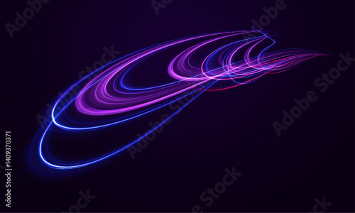 Speed connection vector background. Vector swirl trail effect. Light trail wave, fire path trace line, car lights, optic fiber and incandescence curve twirl.	