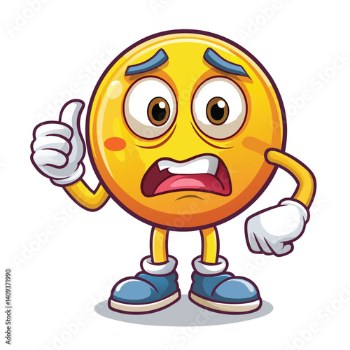 Worried emoticon character with thumbs up