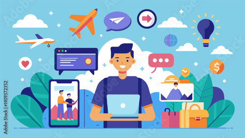 A social media campaign for a travel company with targeted ads for unique travel experiences based on the users interests and activities on the platform.. Vector illustration