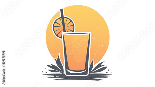 Orange Juice Glass with Citrus Slice and Straw in Refreshing Fruit Drink Illustration Vector Art Design photo