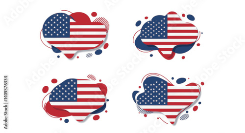 Abstract American Flag Designs Red White Blue Patriotism Graphics