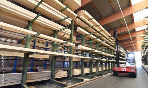 Timber mill/ sawmill: storage of planed wooden boards