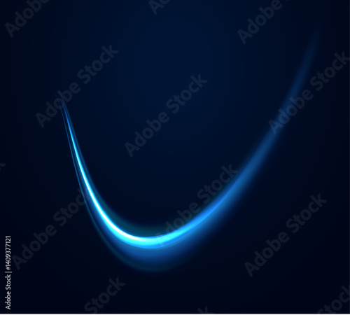 A luminous blue twirl spins elegantly over a dark backdrop. The smooth curve emits a radiant light, symbolizing motion and energy. Perfect for tech and futuristic themes. 