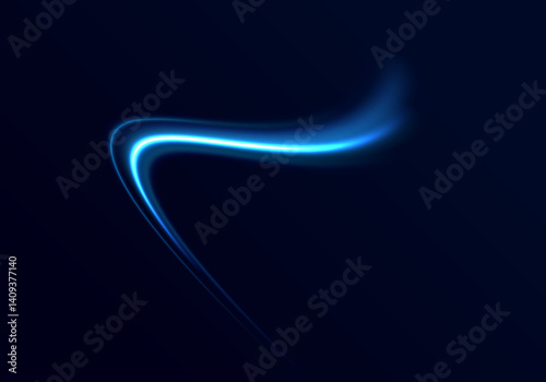 A luminous blue twirl spins elegantly over a dark backdrop. The smooth curve emits a radiant light, symbolizing motion and energy. Perfect for tech and futuristic themes. 