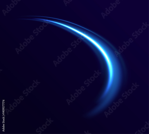 A bright blue curve streaks across the image like a bolt of light. The neon line adds a sense of dynamic motion and speed. It captures the essence of futuristic design. 