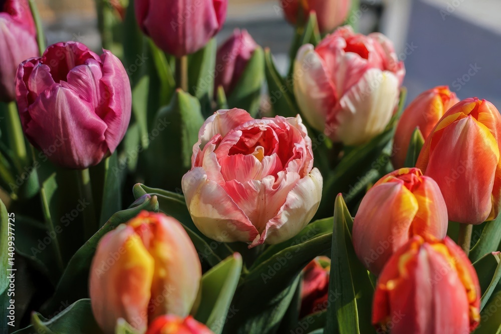 Obraz premium Blooming tulips in spring garden nature photography vibrant colors outdoor scene close-up view floral beauty