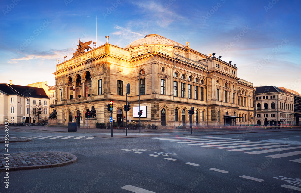 Obraz premium Copenhagen theater at sunset in Kongens Nytorv, The Royal Playhouse and The Old Stage