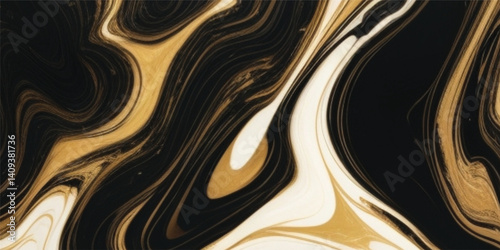 Modern Marble Design Inspired by Nature’s Ocean Patterns in Black and Gleaming Gold, premium Marble Look with Flowing Golden Accents
