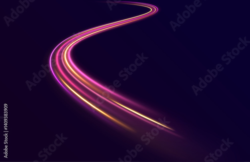 Magic fast-moving police light lines swirl dynamically. Particle light effects and fire flare traces enhance the speed feeling. Vector design with glowing lens flares.
