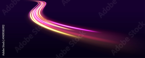 Laser beams and sparkling light isolated on transparent PNG background. Abstract speed motion with glowing particle trails and flare effects.