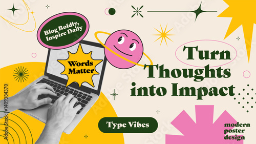 Y2K trendy text posters in brutalist style. Abstract shape and trendy colors. Collage halftone hand gesture. Modern trendy Blogging concept for promotion and advertising. Vector illustration