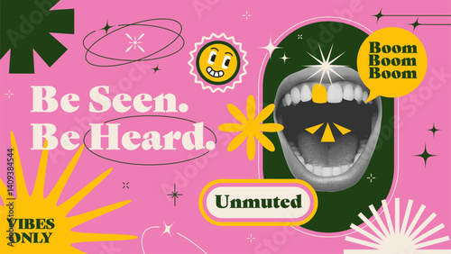 Y2K trendy text posters in brutalist style. Abstract shape and trendy colors. Collage halftone hand gesture. Modern trendy Social media ad concept for promotion and advertising. Vector illustration