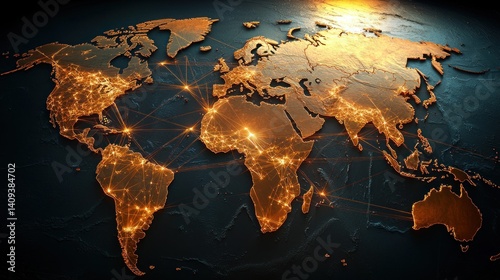 Global Network Map, Night Lights, World Connections, Globalized Trade photo