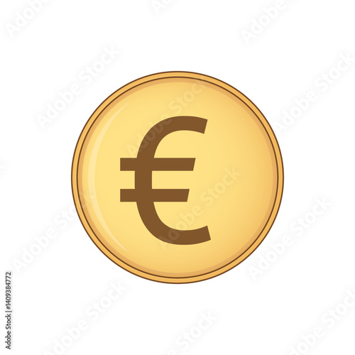 Euro coin illustration. Gold coin with the Euro symbol on it. Vector icon isolated on a white background