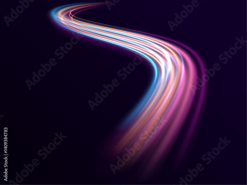 Concept of business leadership and high-tech warp speed tunnel. Vector design includes glowing wormholes and energy flow circles. Futuristic innovation visuals.