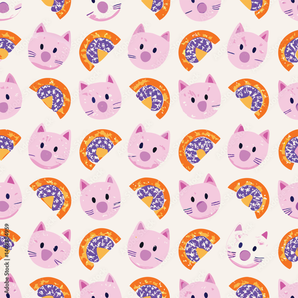 Pastel kitten vector pattern with yarn and soft tones for pet designs Pastel kitten vector pattern with yarn and soft tones for pet designs