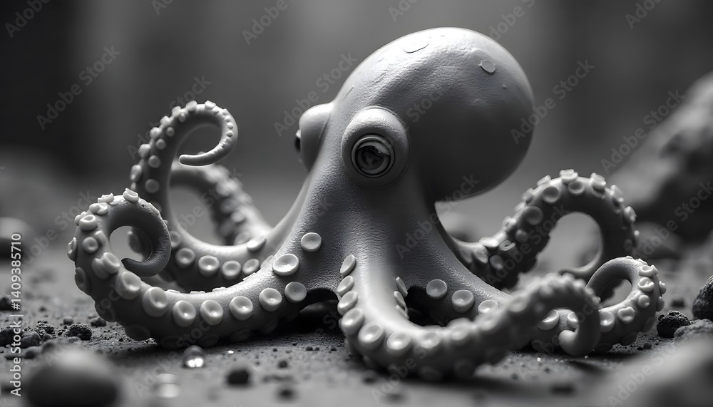 Obraz premium Octopus Creature on Ground in Monochrome Low Angle