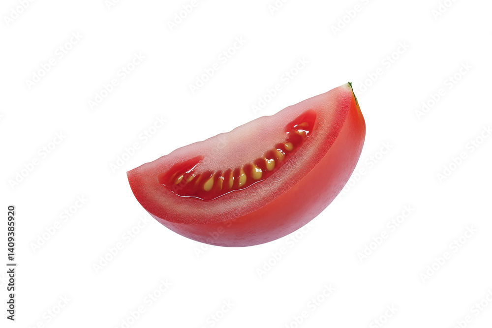 Fresh Juicy Tomato Slice with Water Droplets on Transparent Background Fresh Juicy Tomato Slice with Water Droplets on Transparent Background