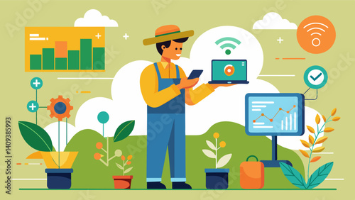 By utilizing AI to monitor crop health farmers can save time and resources by quickly addressing issues and making informed decisions based on realtime data.. Vector illustration