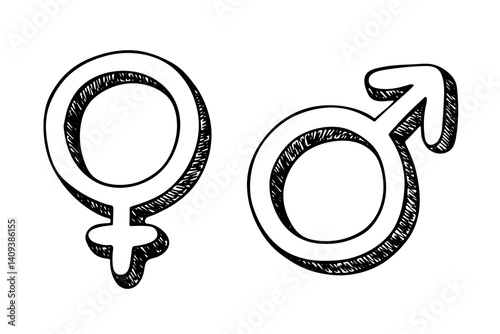 Hand drawn female and male gender identity icon Symbol used to represent sex and gender