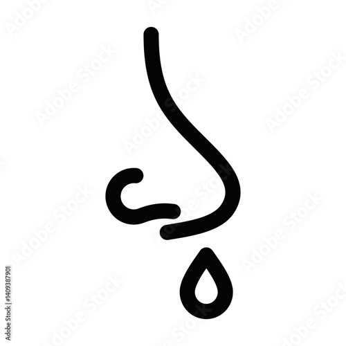 Nose with dripping drop line icon. Editable stroke.