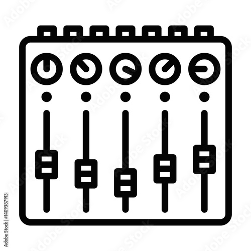 Equalizer mixer with vertical faders. Editable stroke.