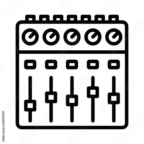 Audio mixer with knobs and sliders icon. Editable stroke.