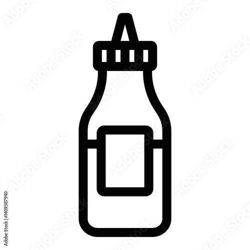 Ketchup bottle icon with label and cap. Editable stroke.