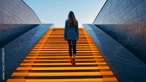 Solitary figure walking radiant path hopeful journey progress future
