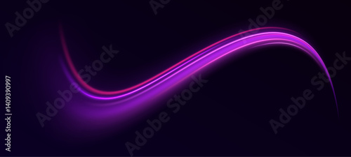 Abstract neon light trails curve through the dark like flowing energy. The glowing lines pulse with motion, creating a futuristic sense of speed. Perfect for tech or sci-fi design.