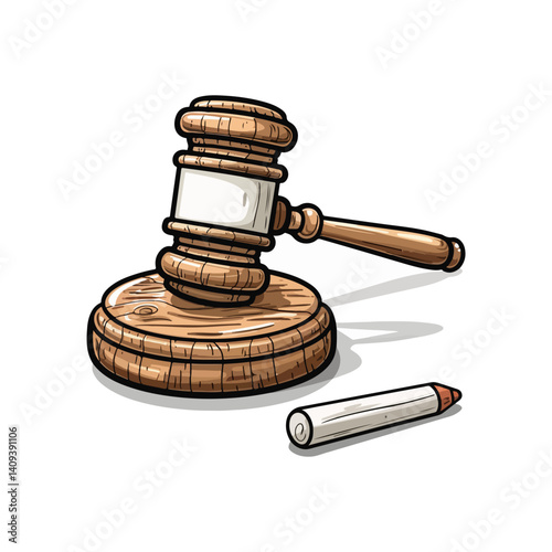 Gavel and Document Legal Illustration, Courtroom Sketch