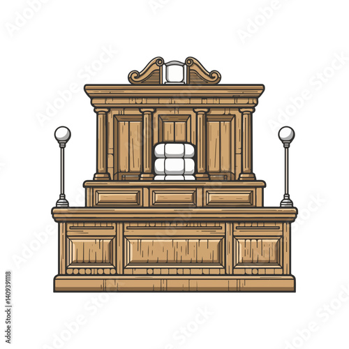 Vintage Wooden Judge's Bench  A Detailed Illustration
