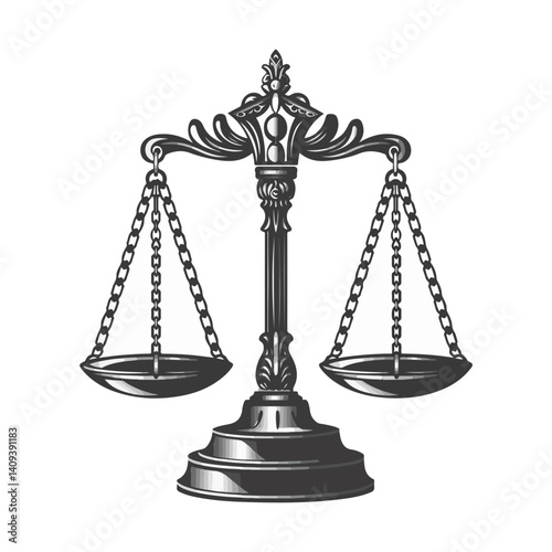 Ornate Scales of Justice Symbol of Law, Balance, and Equality
