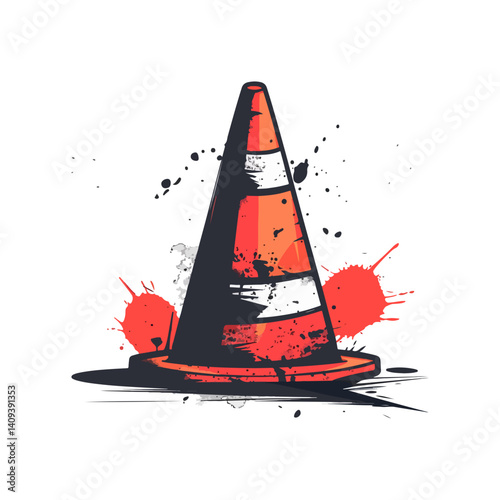 Grungy Traffic Cone Illustration Urban Safety Icon