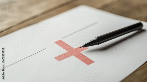 Wallpaper Mural Close-up of pen and piece of paper displaying red cross mark on failed quality assurance report indicating errors Torontodigital.ca