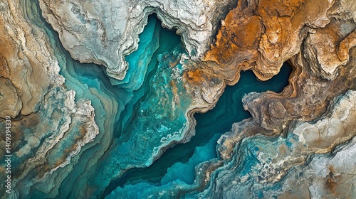 Stunning aerial view of turquoise water in rocky canyon abstract nature landscape photography art photo