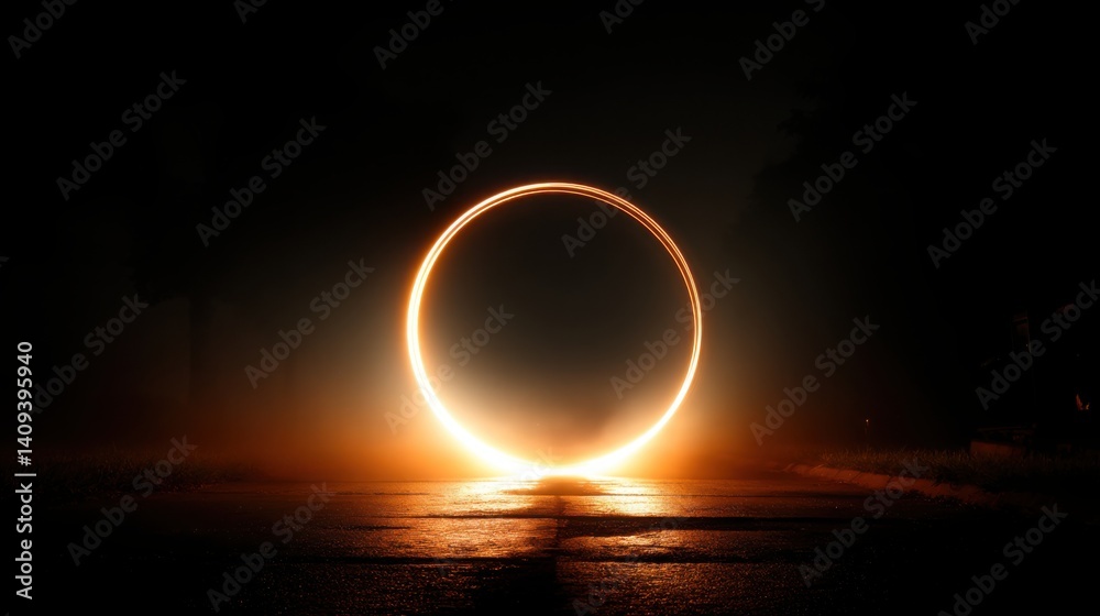 Obraz premium Bright glowing circle of light orbiting a masterful tool symbolizing conceptual mastery and innovation in design
