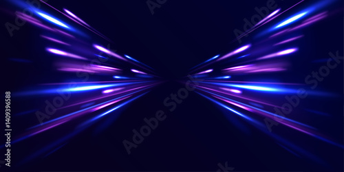 Colorful light trails with motion effect, long exposure or slow shutter picture. Abstract neon light rays background.	