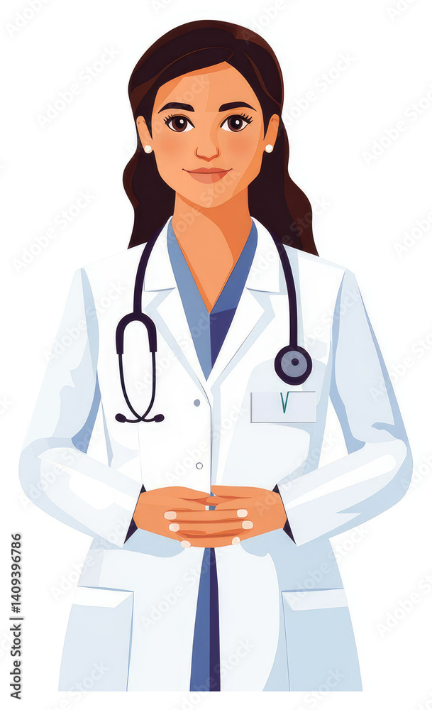 Female doctor in a white coat, poised and professional. Female doctor in a white coat, poised and professional.